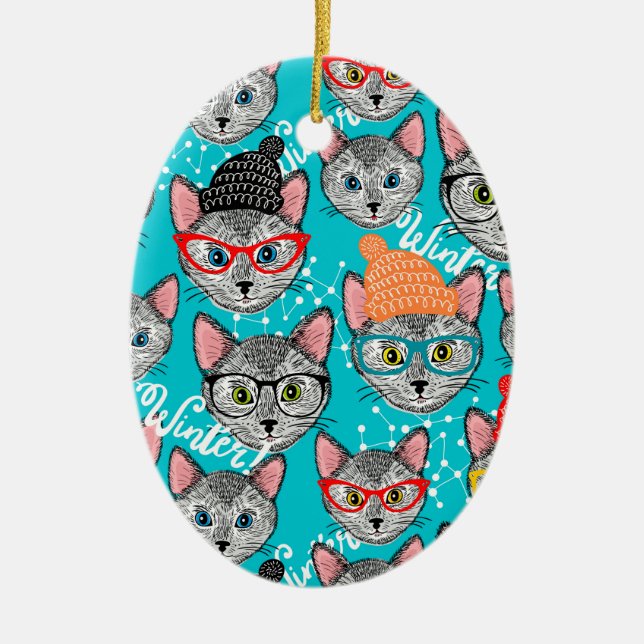 Katze im Hut Keramik Ornament (Vorne)