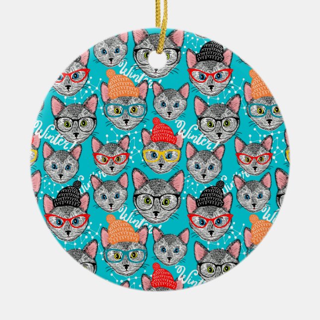 Katze im Hut Keramik Ornament (Vorne)