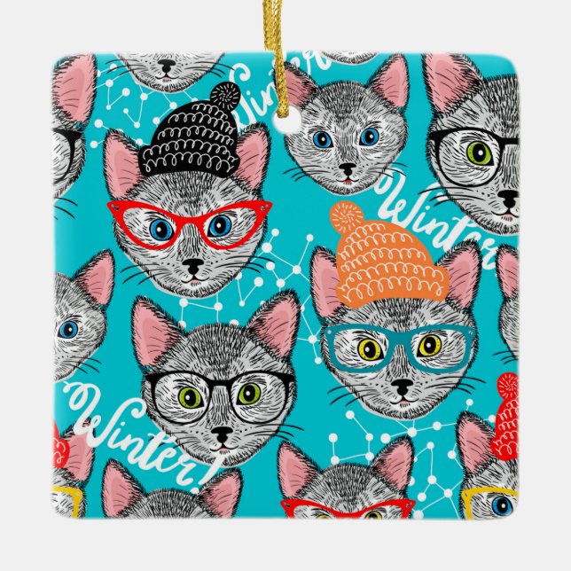 Katze im Hut Keramikornament (Vorderseite)