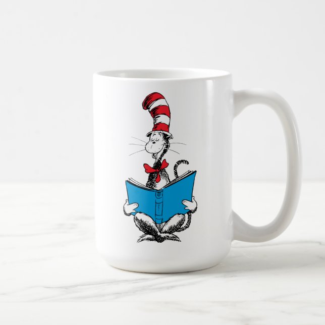Katze im Hut liest Kaffeetasse (Rechts)