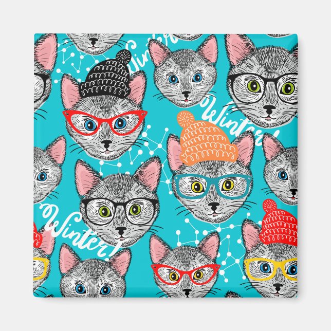 Katze im Hut Magnet (Vorne)