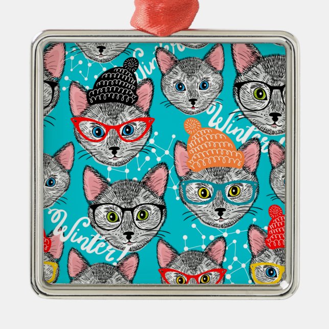 Katze im Hut Ornament Aus Metall (Vorne)