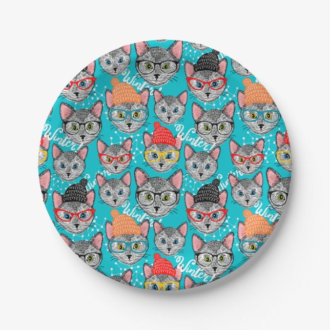 Katze im Hut Pappteller (Vorderseite)