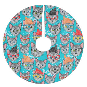 Katze im Hut Polyester Weihnachtsbaumdecke