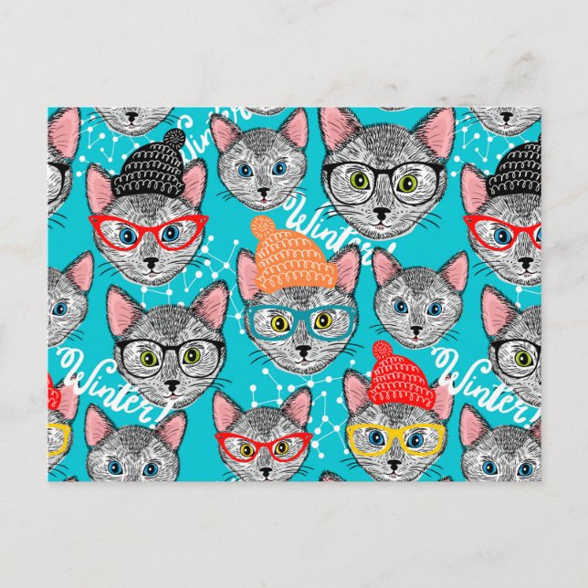 Katze im Hut Postkarte (Vorderseite)