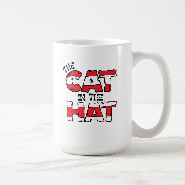 Katze im Hut | Roter und weißer Streifen Kaffeetasse (Rechts)