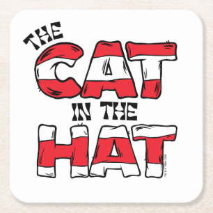 Katze im Hut   Roter und weißer Streifen Rechteckiger Pappuntersetzer