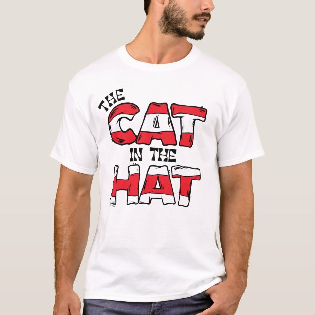 Katze im Hut | Roter und weißer Streifen T-Shirt (Vorderseite)