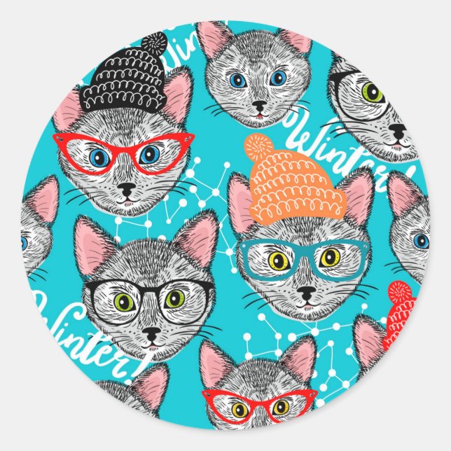 Katze im Hut Runder Aufkleber (Vorderseite)