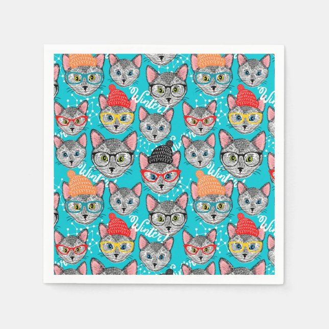 Katze im Hut Serviette (Vorderseite)