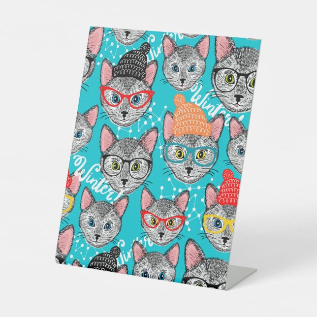 Katze im Hut Sockelschild (Vorderseite)