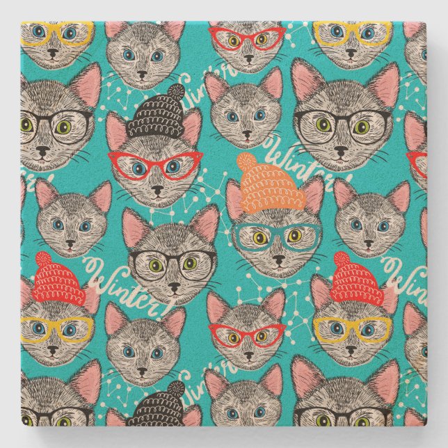 Katze im Hut Steinuntersetzer (Vorderseite)