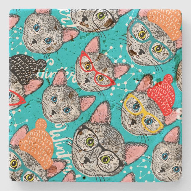 Katze im Hut Steinuntersetzer (Vorderseite)