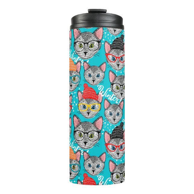 Katze im Hut Thermosbecher (Vorderseite)