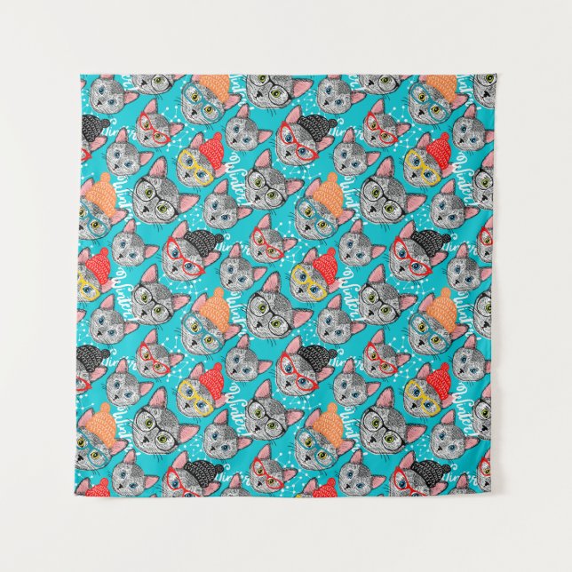 Katze im Hut Wandteppich (Vorderseite)