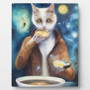 Katze im Jumpsuit Esssuppe aus Galaxien Fotoplatte