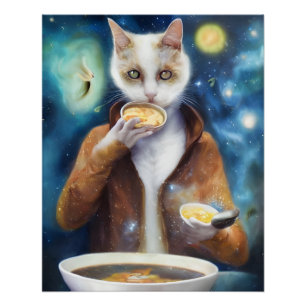 Katze im Jumpsuit Esssuppe aus Galaxien p Poster