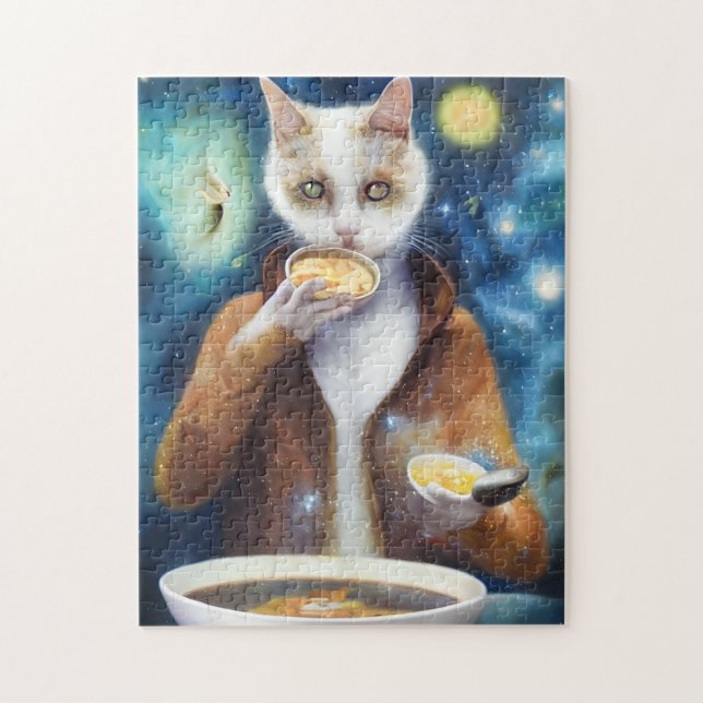 Katze im Jumpsuit Esssuppe aus Galaxien Puzzle (Vertikal)