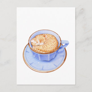 Katze im Kaffee Postkarte