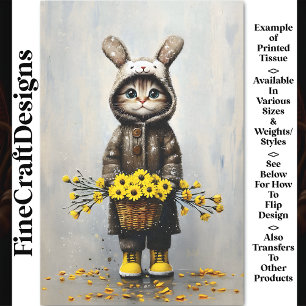 Katze im Kaninchenmantel, Blumenkorb BU4 Decoupage Seidenpapier