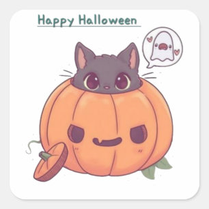 Katze im Kürbis Halloween-Aufkleber 🎃🐱 Süßer G Quadratischer Aufkleber