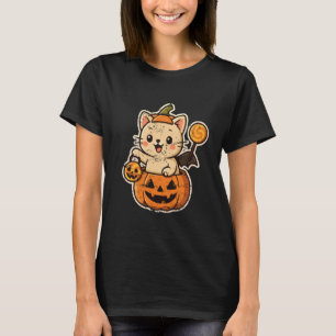 Katze im Kürbis mit Lutscher und Flügeln T-Shirt