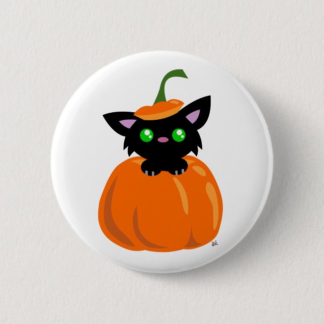 Katze im Kürbisknopf Button (Vorderseite)