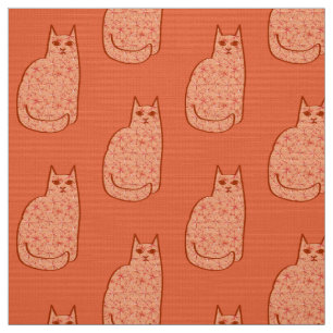 Katze im Mid-Century-Modern-Stil, Korallenorange u Stoff