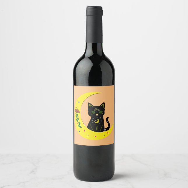 Katze im Mond Cat on moon Weinetikett (Vorderseite)