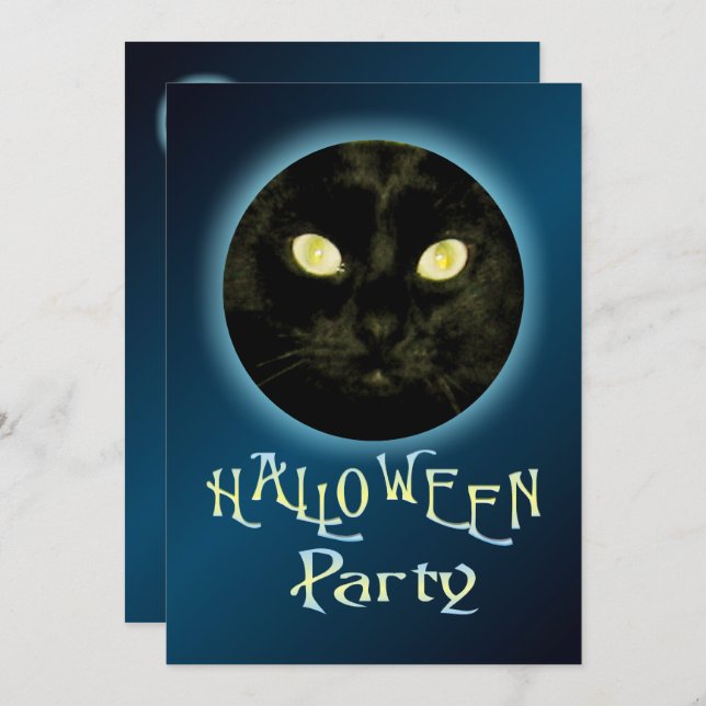 Katze im Mond Halloween-Party Einladungen (Vorne/Hinten)