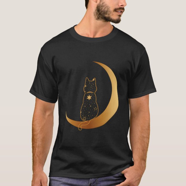 Katze im Monddesign T-Shirt (Vorderseite)