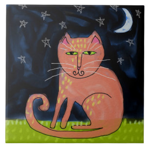 Katze im Mondlicht Abstrakte Malerei Fliese
