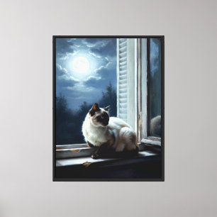 Katze im Mondlicht Leinwanddruck