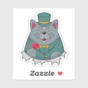 Katze im Poker mit Poker-Karten Aufkleber