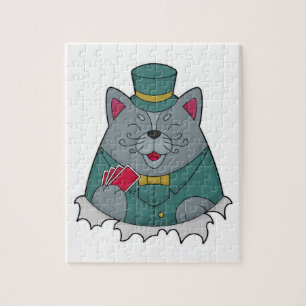 Katze im Poker mit Poker-Karten Puzzle