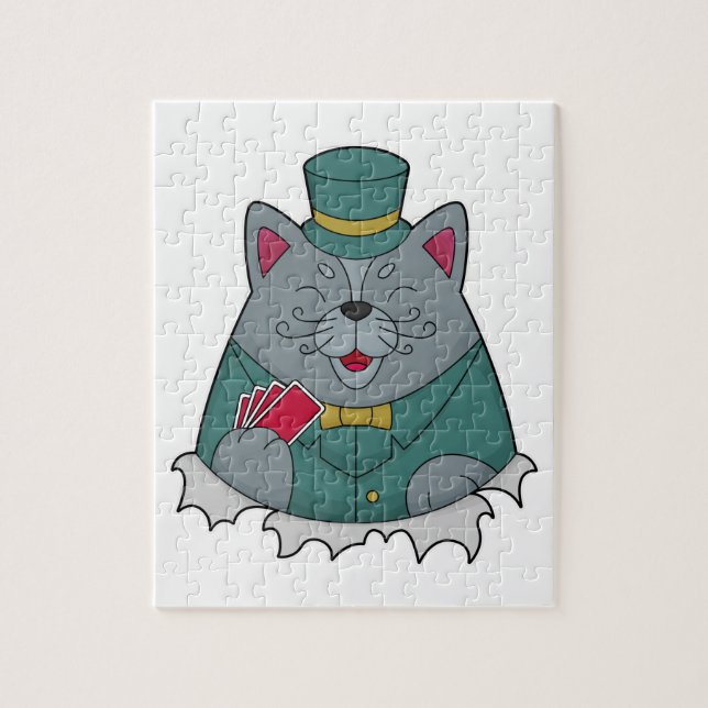 Katze im Poker mit Poker-Karten Puzzle (Vertikal)