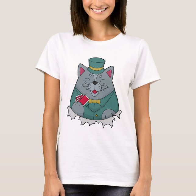 Katze im Poker mit Poker-Karten T-Shirt (Vorderseite)