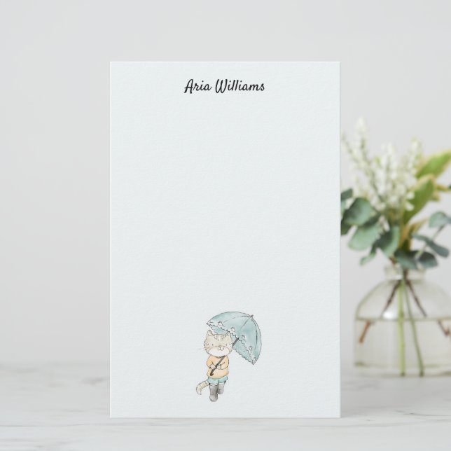 Katze im Rain Stationery Briefpapier (Stehend Vorderseite)
