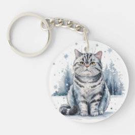 Katze im Schnee-1-runden Acrylischen Schlüsselanhä Schlüsselanhänger