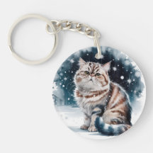 Katze im Schnee-2-runden Acrylischen Schlüsselanhä
