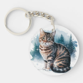 Katze im Schnee-3-runden Acrylischen Schlüsselanhä Schlüsselanhänger