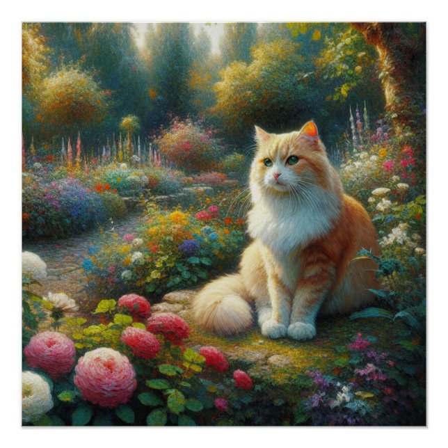 Katze im schönen Garten Poster (Vorderseite)