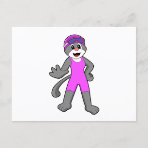 Katze im Schwimmen mit Badeanzug Postkarte