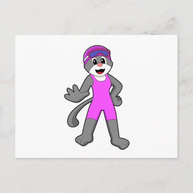 Katze im Schwimmen mit Badeanzug Postkarte (Vorderseite)