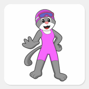 Katze im Schwimmen mit Badeanzug Quadratischer Aufkleber