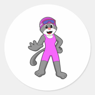 Katze im Schwimmen mit Badeanzug Runder Aufkleber