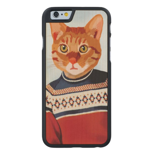 Katze im Ski Sweater Carved Wood iPhone Hülle (Rückseite)