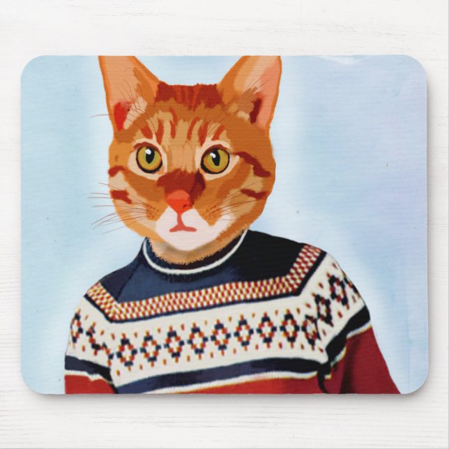 Katze im Ski Sweater Mousepad (Vorne)