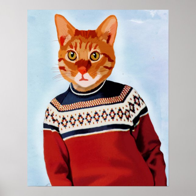 Katze im Ski Sweater Poster (Vorne)
