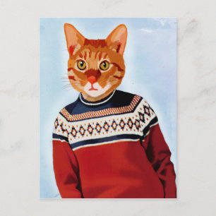 Katze im Ski Sweater Postkarte